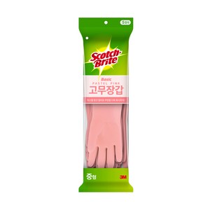 스카치브라이트 베이직 고무장갑 5p, 파스텔 핑크, 중(M), 1세트