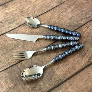 쿠리풀 양식 커트러리 4종 세트, 그레이펄, 나이프 + 포크 + 스푼 + 디저트 스푼, 1개