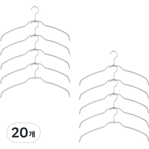마와 논슬립 옷걸이 실루엣라이트 42FT 넥 얇은 셔츠 블라우스용, 20개, 실버