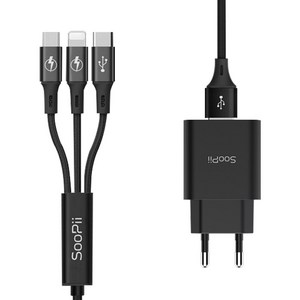 Soopii QC3.0 퀵차지18W 3in1 고속 멀티충전기 GS-552S07QC, 블랙, 1개