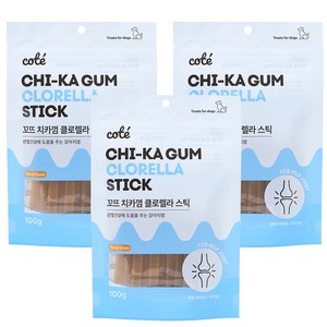 꼬뜨 강아지 치카껌 스틱, 클로렐라, 100g, 3개