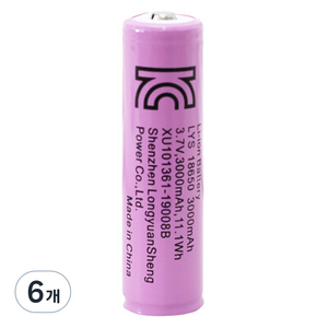 18650 대용량 리튬이온 충전지 3000mAh, 1개입, 6개