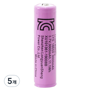 18650 대용량 리튬이온 충전지 3000mAh, 1개입, 5개