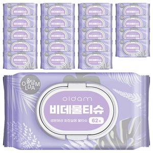 [비건라이프] 올담 코튼 블라썸 비데 물티슈 캡형, 70g, 62개입, 20개