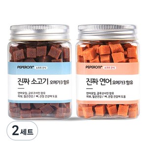 페페로니 강아지 오메가3 트릿 진짜 연어 + 진짜 소고기, 혼합맛(소고기/연어), 180g, 2세트