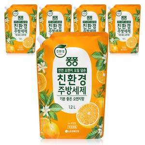 퐁퐁 천연 오렌지 오일 담은 친환경 주방세제 리필 기분 좋은 오렌지향, 5개, 1.2L