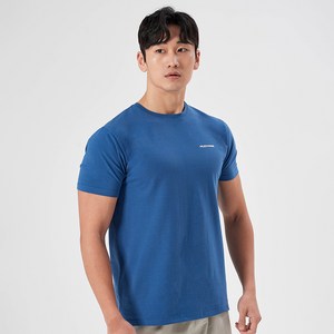 허그본 남성용 스몰 로고 머슬핏 무지라인 반팔 티셔츠