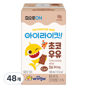 아이라이킷 핑크퐁 아기상어 초코 우유, 140ml, 48개