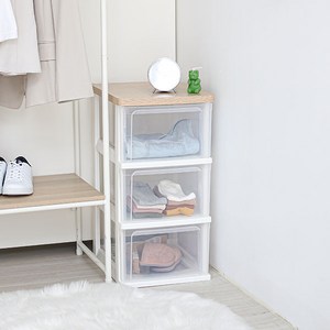 아이리스 우드 슬림 3단 서랍장 WTS-303 바퀴 포함, 투명 베이지, 3개