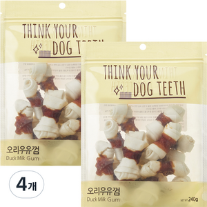 더주스 Think you dog teeth 딩고 소가죽 강아지 껌 소 15p, 오리우유껌, 240g, 4개