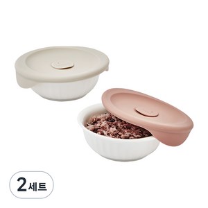 락앤락 바로 한끼 도자기 밥용기, 2개, 몸체 355ml 2p + 뚜껑캡 2p