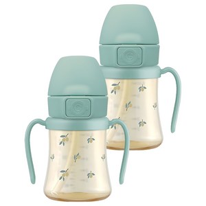 그로미미 PPSU 유아용 빨대컵 200ml, 2개, 피스타치오