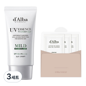 달바 비건 워터풀 마일드 선크림 SPF 50+ PA++++ 50ml + 약산성 젤클렌저 9ml 세트, 3세트