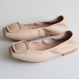 단골언니 여성용 소가죽 빅사이즈 쫀쫀밴딩 사각장식 오버디 플랫슈즈