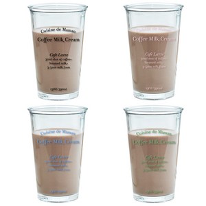 달팽이리빙 퀴진드마망 레터링 카페라떼 강화 유리컵 390ml 4종 세트, 1세트, 블랙, 핑크, 그린, 블루