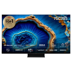 TCL 4K UHD QD Mini LED 스마트TV, 190cm(75인치), 75C755, 벽걸이형, 방문설치