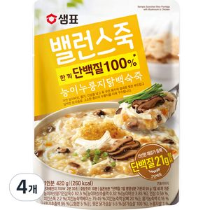 샘표 밸런스죽 능이누룽지닭백숙죽, 420g, 4개