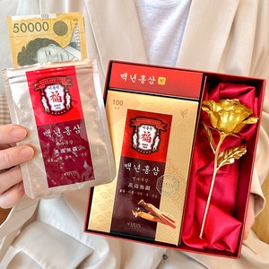 이플린 조화 반전 용돈박스 홍삼 케이스 + 용돈 지퍼백 10p + 금색장미 + 쇼핑백, 혼합색상, 1개
