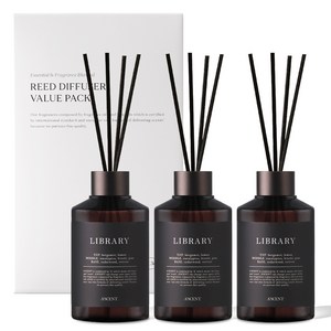 에이센트 네이처 실속형 디퓨저 200ml 3p + 섬유스틱 15p, 라이브러리, 600ml, 1세트