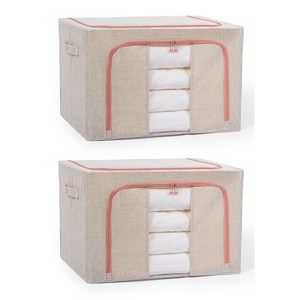 힐로 프리미엄 다용도 리빙박스 66L, 베이지, 2개