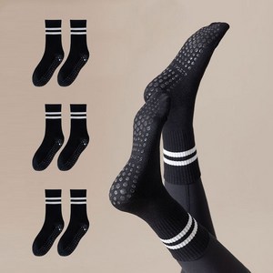 에델린 여성 투라인 밴딩 스포츠 필라테스 중목양말 3켤레 세트, 블랙, 1세트