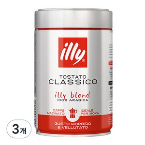 일리 클라시코 로스트 모카 그라운드 분쇄 커피, 모카포트, 250g, 3개