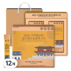 개성고려삼인 6년근 고려홍삼정 골드영지 농축액 스틱 12g x 30p + 쇼핑백 세트, 360g, 12개