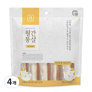 브리더랩 월간통살 닭가슴살 스틱타입 반려동물 간식, 600g, 4개