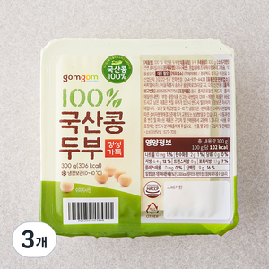 곰곰 100% 국산콩 두부, 300g, 3개