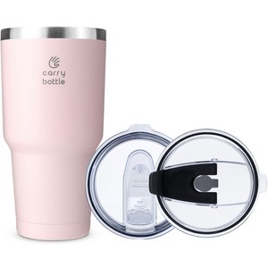 캐리보틀 몬스터 텀블러 + 플립 빨대 뚜껑 세트, 핑크, 900ml, 1개