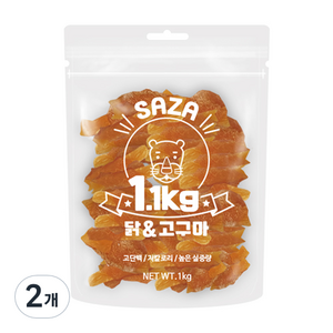 사자 강아지 대용량 실속형 건조간식, 닭 + 고구마 혼합맛, 1.1kg, 2개