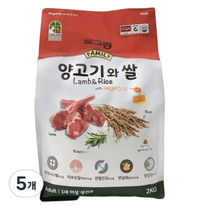 도그랑 어덜트 훼미리 건식사료, 양, 2kg, 5개