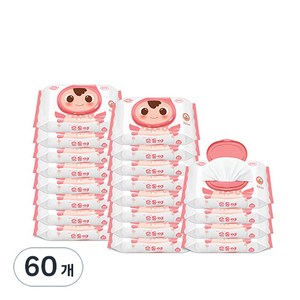 순둥이 베이직 무향 엠보싱 휴대용 유아물티슈 캡형, 55g, 20매, 60개