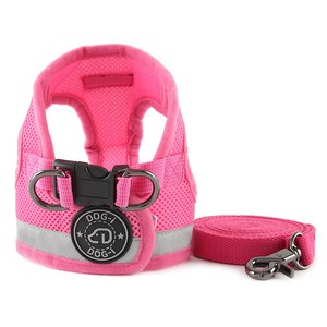 도그아이 강아지 리플렉션 하네스 + 리드줄, 핑크