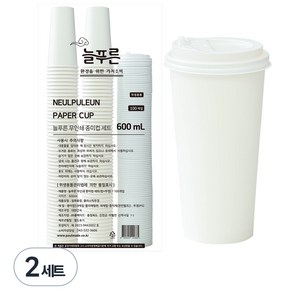 neulpuleun 무인쇄 종이컵 뚜껑 세트 600ml, 100개입, 2세트