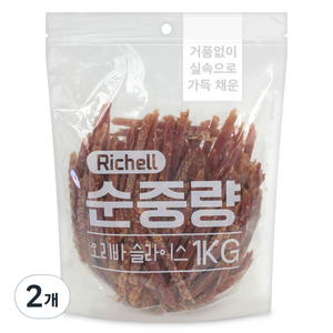 리첼사사미 강아지 간식, 오리바슬라이스, 1kg, 2개