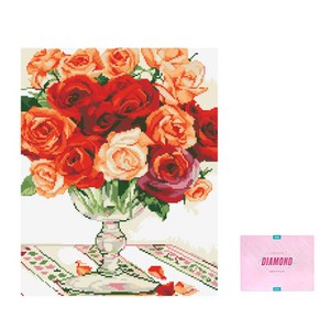 디클레어 액자 캔버스형 보석십자수 DIY 키트 40 x 50 cm, 1세트, 장미 꽃병