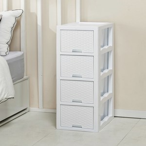 라탄 슬림 4단 양면 서랍장, 화이트, 1개