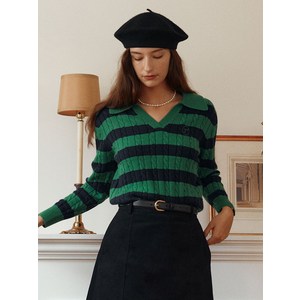 로라로라 여성용 COLLAR CHECK CABLE KNIT