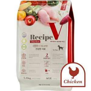 유한양행 레시피브이 세븐제로 유기농 70% 전연령 강아지 사료, 치킨(씨 C), 5.4kg, 1개