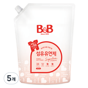 비앤비 유아 비자극 섬유유연제 시그니처 자스민앤로즈향 리필형, 1.5L, 5개
