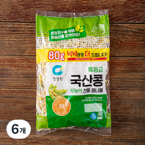 청정원 국내산 무농약 인증 전통 콩나물, 380g, 6개