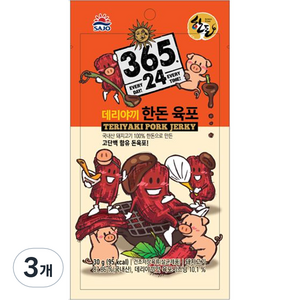 해표 365 24 데리야끼 한돈 육포, 30g, 3개