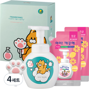 아이깨끗해 폼냥이 핸드워시 레몬향 1개 + 리필 200ml 2개 + 거품툴 1개 + 폼냥이스티커 2개, 4세트