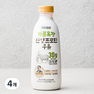 파스퇴르 바른목장 산양프로틴 우유, 750ml, 4개