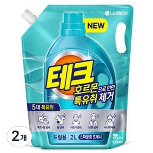 테크 호르몬으로 인한 특유취 제거 세탁세제 리필, 2L, 2개