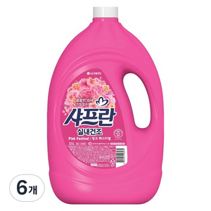 샤프란 실내건조 섬유유연제 핑크 페스티벌 본품, 3.1L, 6개