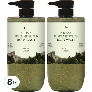 플루 아로마 퍼퓸 스크럽 바디워시 우디그린, 8개, 1L