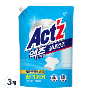 액츠 퍼펙트 실내건조 액상세제 리필, 1.5L, 3개