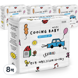쿠잉 유아용 베러업 밴드 기저귀, 대형(L), 208매